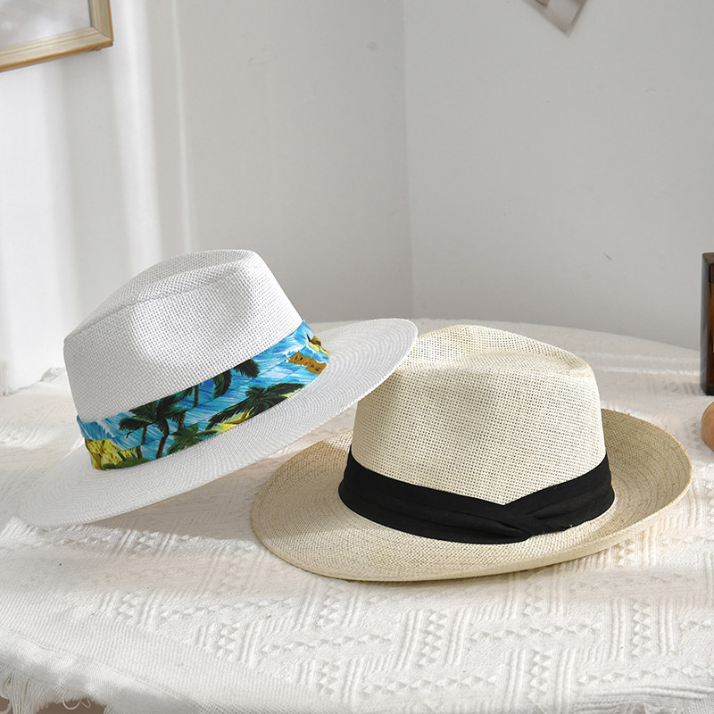 စိတ်ကြိုက်ဒီဇိုင်း Sun Protect အဖြူရောင် Fedora Straw Hat