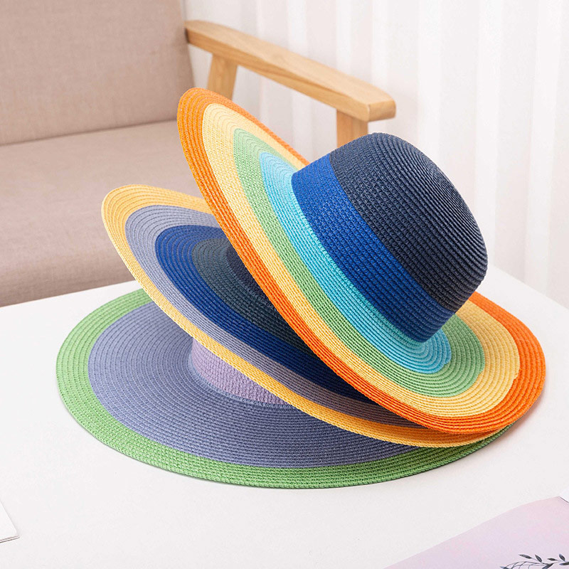 စိတ်ကြိုက်လိုဂို Rainbow Stripe Floppy Straw Hat