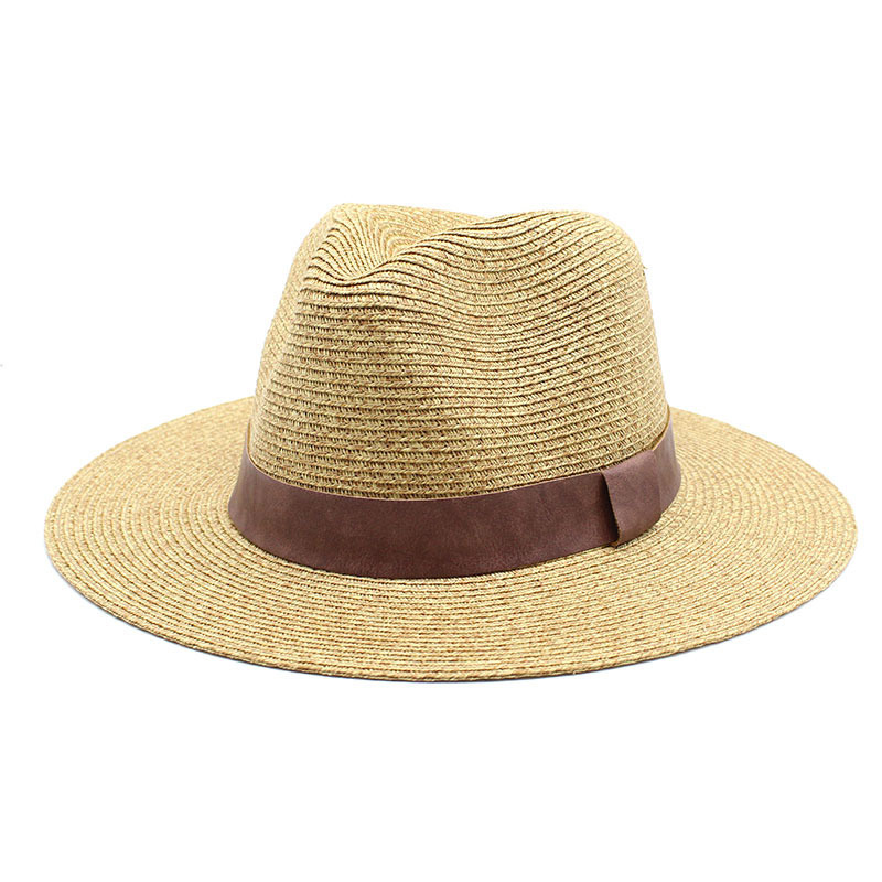 စိတ်ကြိုက် Ribbon Mens Summer Wide Brim Fedora Straw Hat