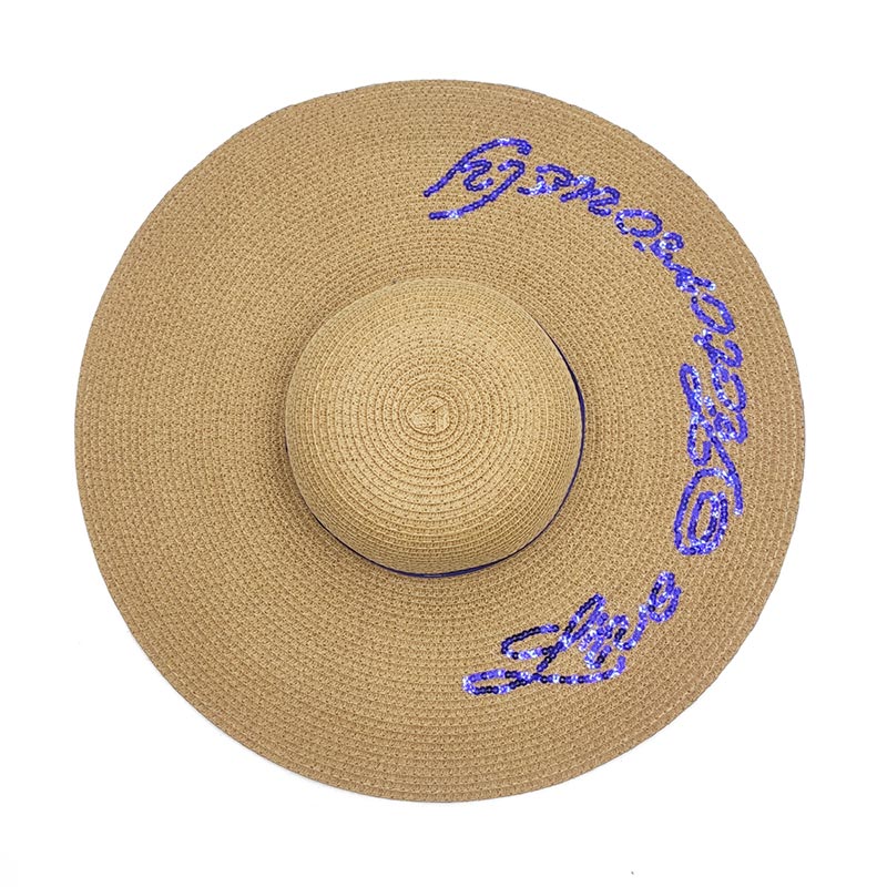 စိတ်ကြိုက် Sequin Logo Big Brim Floppy Straw Hat