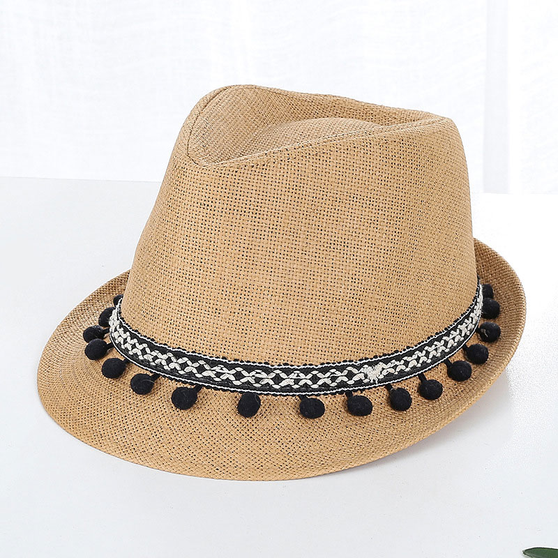 ချစ်စရာ Pom Pom Trim Mens Trilby ကောက်ရိုးဦးထုပ်