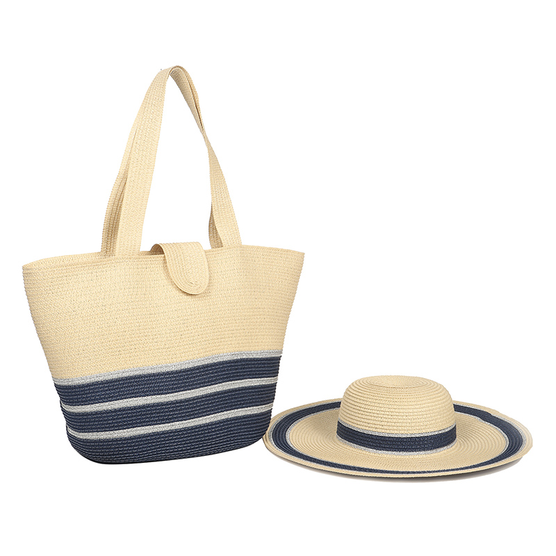 Lady Stripe Floppy Hat နှင့် Bag Set