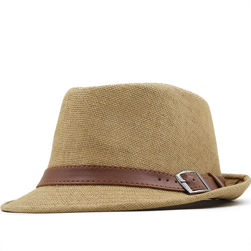 ရိုးရိုး Pu Leather Belt Trilby Fedora Straw Hats